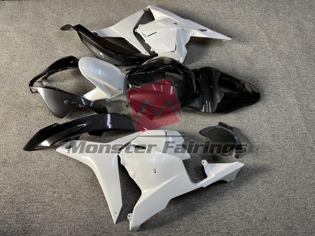 2009 - 2012 Honda CBR600RR Gloss Metallic White Carbon Fiber fairing set - ABS injection, custom painted by Monster Fairings