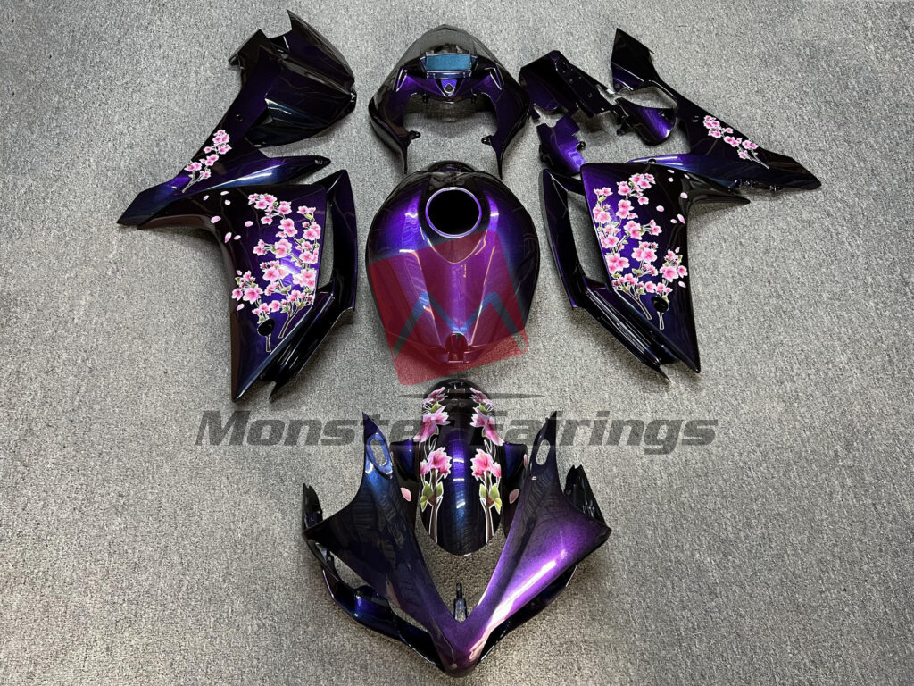 Yamaha R1 2007 - 2008 Gloss Purple Gradient Cherry Blossom ABS fairings - custom motorcycle bodywork kit by Monster Fairings