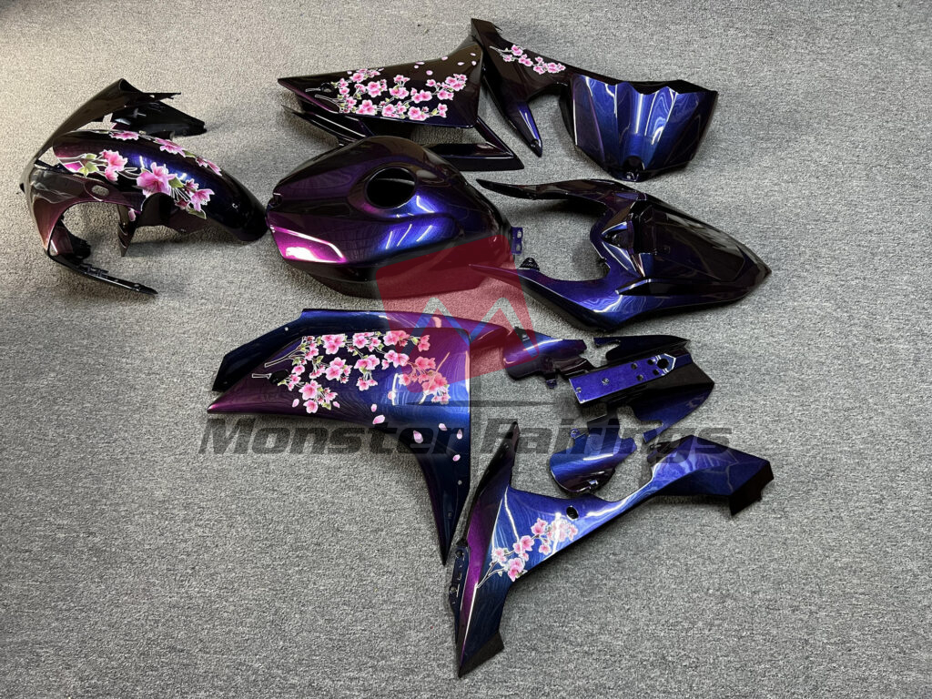 2007 - 2008 Yamaha R1 Gloss Purple Gradient Cherry Blossom fairing set - ABS injection, custom painted by Monster Fairings