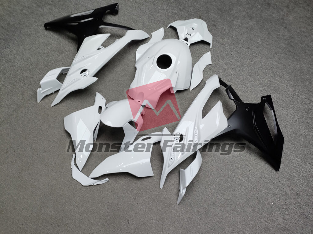 BMW S1000RR custom ABS fairings 2023 - 2024 in Gloss White & Matte Black - durable replacement kit, Monster Fairings