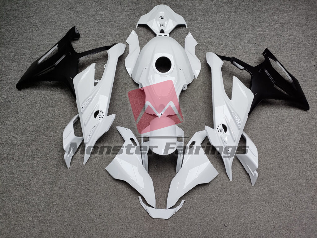 BMW S1000RR 2023 - 2024 Gloss White & Matte Black ABS fairings - custom motorcycle bodywork kit by Monster Fairings
