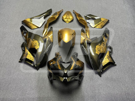 Kawasaki ZX4RR 2020-2025 Gloss Gold Carbon Fiber Style with Gold Roses ABS Fairings | Monster Fairings