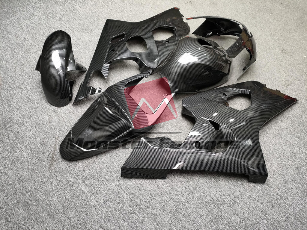 2004 - 2005 Suzuki GSXR 600 - 750 Gloss Carbon Fiber Style fairing set - ABS injection, custom painted by Monster Fairings