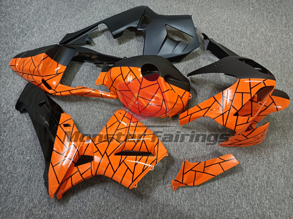 Honda CBR600RR custom ABS fairings 2003 - 2004 in Matte Black & Gloss Orange Pattern Split - durable replacement kit, Monster Fairings