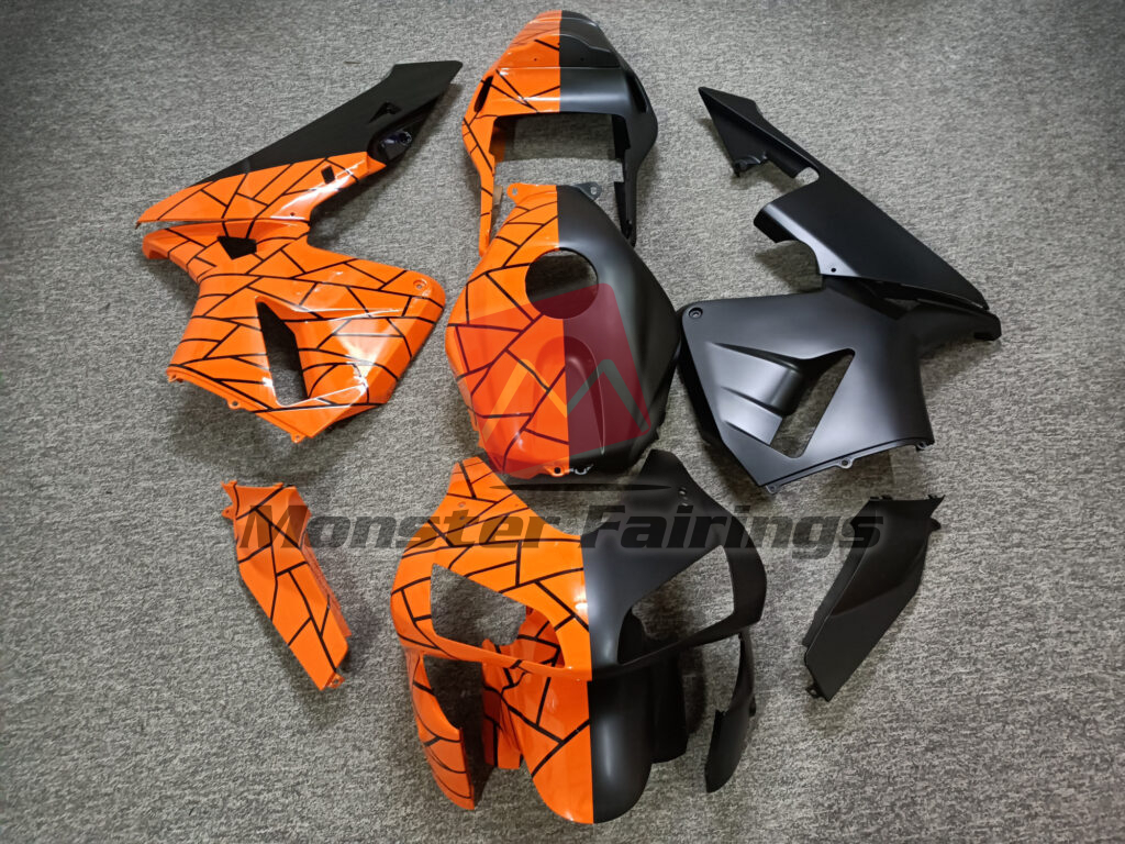 Honda CBR600RR 2003 - 2004 Matte Black & Gloss Orange Pattern Split ABS fairings - custom motorcycle bodywork kit by Monster Fairings