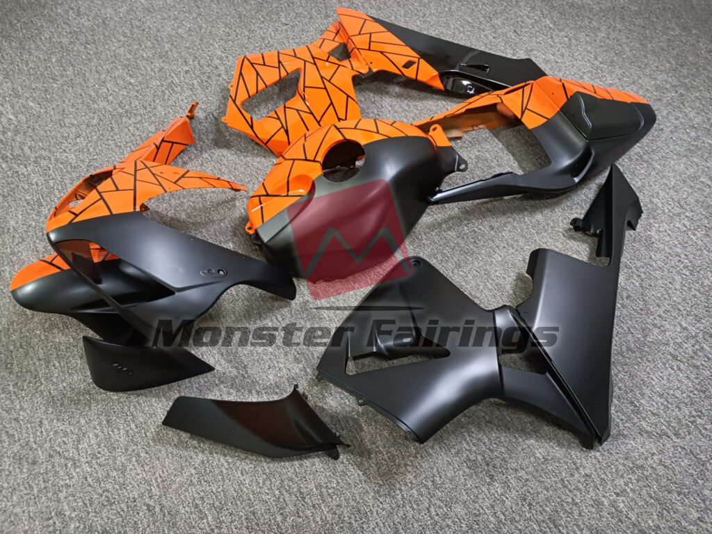 Matte Black & Gloss Orange Pattern Split ABS fairings for Honda CBR600RR 2003 - 2004 - premium OEM fit kit by Monster Fairings