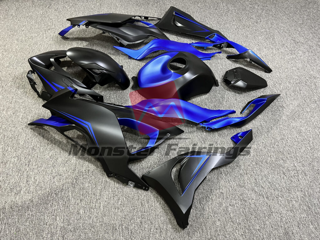 2024 - 2025 Kawasaki ZX6R Matte Black & Blue fairing set - ABS injection, custom painted by Monster Fairings