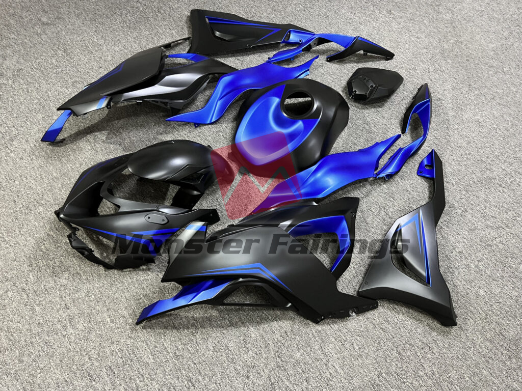 Kawasaki ZX6R custom ABS fairings 2024 - 2025 in Matte Black & Blue - durable replacement kit, Monster Fairings