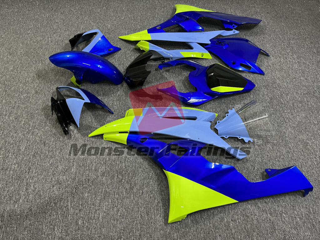 2006 - 2007 Yamaha R6 Gloss Pale Blue & High Vis Yellow Black fairing set - ABS injection, custom painted by Monster Fairings