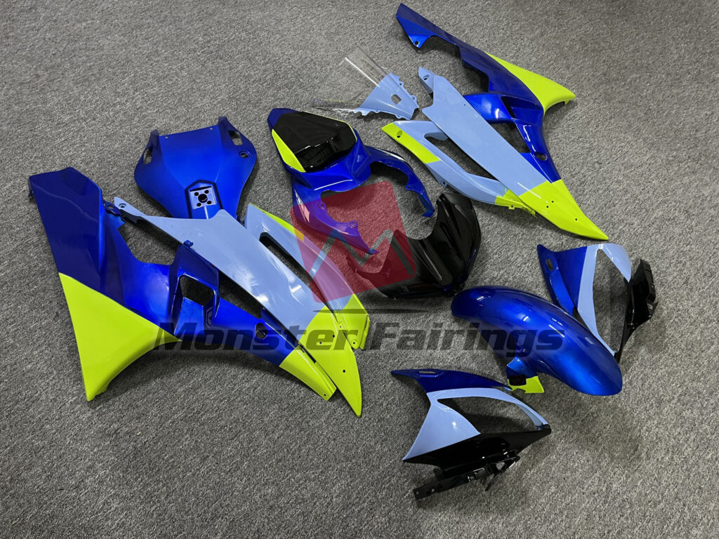Yamaha R6 custom ABS fairings 2006 - 2007 in Gloss Pale Blue & High Vis Yellow Black - durable replacement kit, Monster Fairings