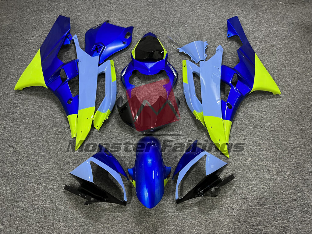 Yamaha R6 2006 - 2007 Gloss Pale Blue & High Vis Yellow Black ABS fairings - custom motorcycle bodywork kit by Monster Fairings