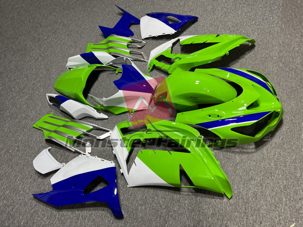 Kawasaki ZX14R custom ABS fairings 2012 - 2024 in Gloss Green & White Blue - durable replacement kit, Monster Fairings