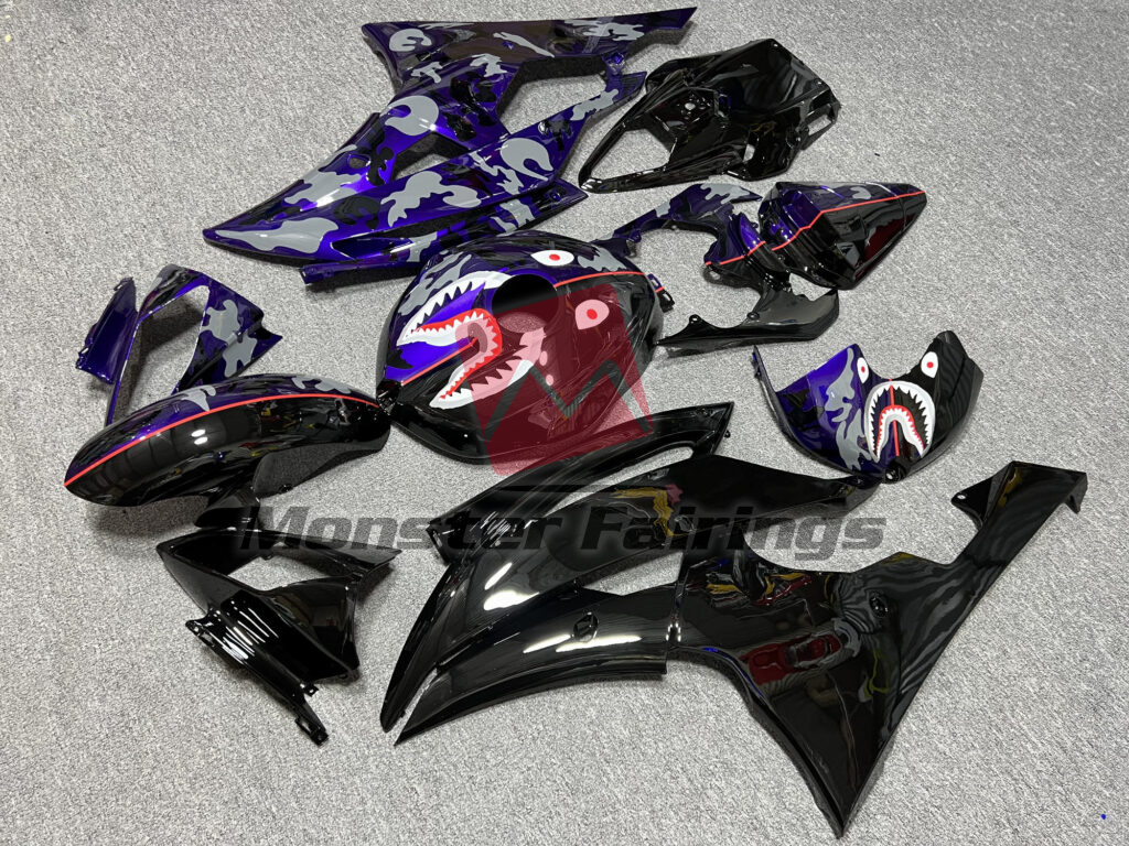 Yamaha R6 custom ABS fairings 2008 - 2016 in Gloss Black & Purple Gray Camo Monster - durable replacement kit, Monster Fairings