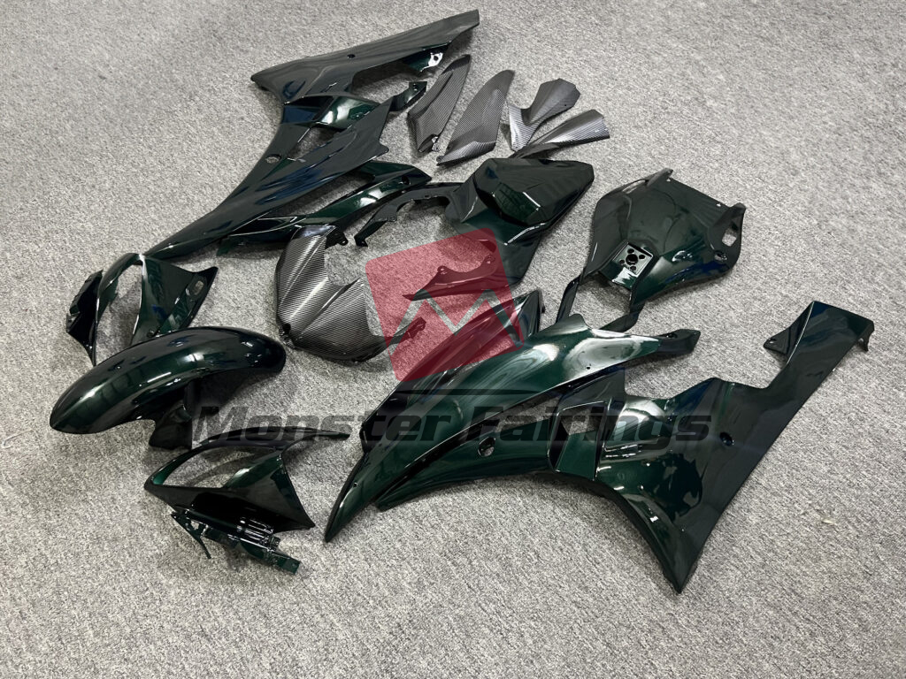 Yamaha R6 custom ABS fairings 2006 - 2007 in Gloss Dark Green & Carbon Fiber Style - durable replacement kit, Monster Fairings