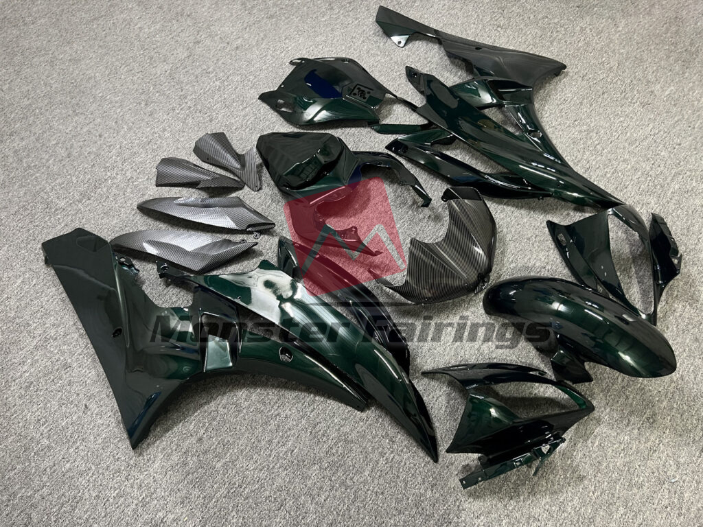 Gloss Dark Green & Carbon Fiber Style ABS fairings for Yamaha R6 2006 - 2007 - premium OEM fit kit by Monster Fairings