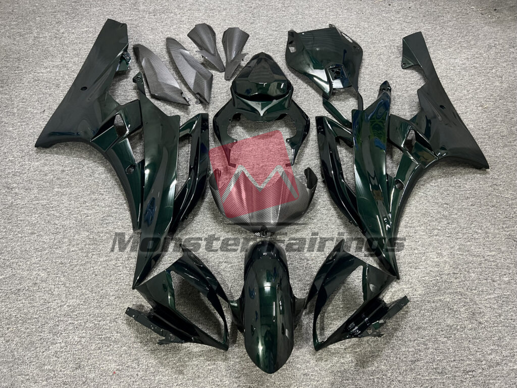 Yamaha R6 2006 - 2007 Gloss Dark Green & Carbon Fiber Style ABS fairings - custom motorcycle bodywork kit by Monster Fairings