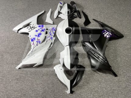 Kawasaki Ninja 300 2013-2022 Matte Black & White Purple Cherry Blossom Split ABS Fairings | Monster Fairings