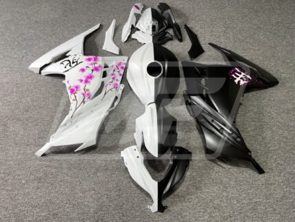 Kawasaki Ninja 300 2013-2022 Matte Black & White Pink Cherry Blossom Split ABS Fairings | Monster Fairings