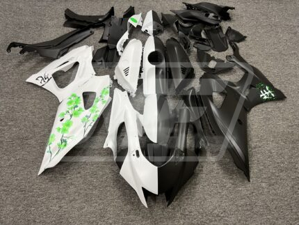 Yamaha R7 2021-2025 Matte Black & White Green Cherry Blossom Split ABS Fairings | Monster Fairings