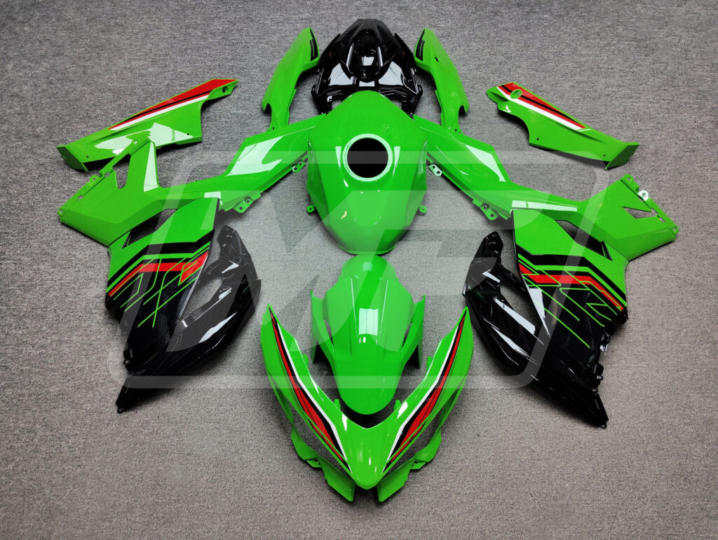 Kawasaki Ninja 400 2018 - 2024 Gloss Green & Black Red White ABS fairings - custom motorcycle bodywork kit by Monster Fairings