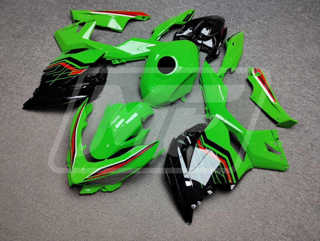 Gloss Green & Black Red White ABS fairings for Kawasaki Ninja 400 2018 - 2024 - premium OEM fit kit by Monster Fairings