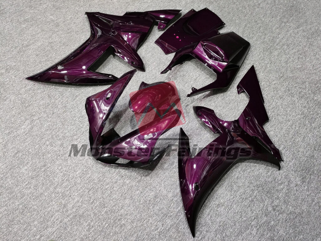 2002 - 2003 Yamaha R1 Gloss Pink Carbon Fiber Style fairing set - ABS injection, custom painted by Monster Fairings