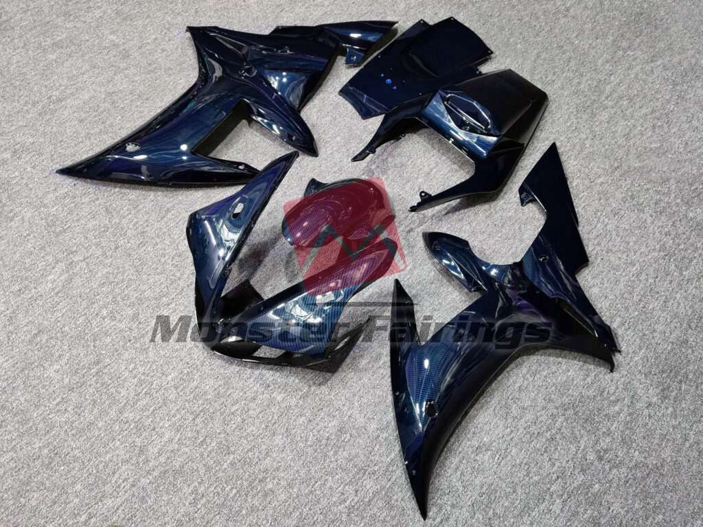 2002 - 2003 Yamaha R1 Gloss Blue Carbon Fiber Style fairing set - ABS injection, custom painted by Monster Fairings