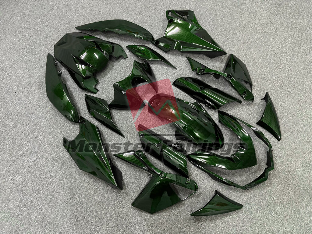 2010 - 2013 Kawasaki Z1000 Gloss Green Carbon Fiber Style fairing set - ABS injection, custom painted by Monster Fairings