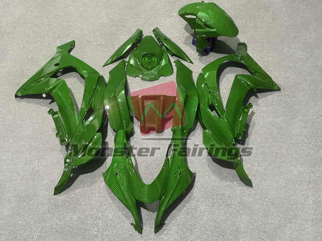Kawasaki ZX10R 2016 - 2020 Gloss Green Carbon Fiber Style ABS fairings - custom motorcycle bodywork kit by Monster Fairings