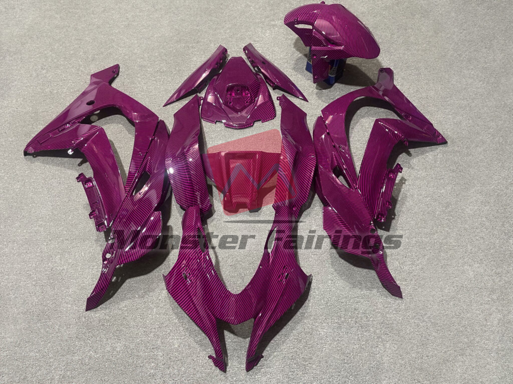 Kawasaki ZX10R 2016 - 2020 Gloss Pink Carbon Fiber Style ABS fairings - custom motorcycle bodywork kit by Monster Fairings