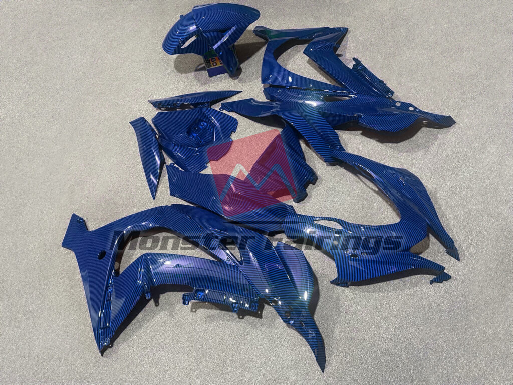 Kawasaki ZX10R custom ABS fairings 2016 - 2020 in Gloss Blue Carbon Fiber Style - durable replacement kit, Monster Fairings