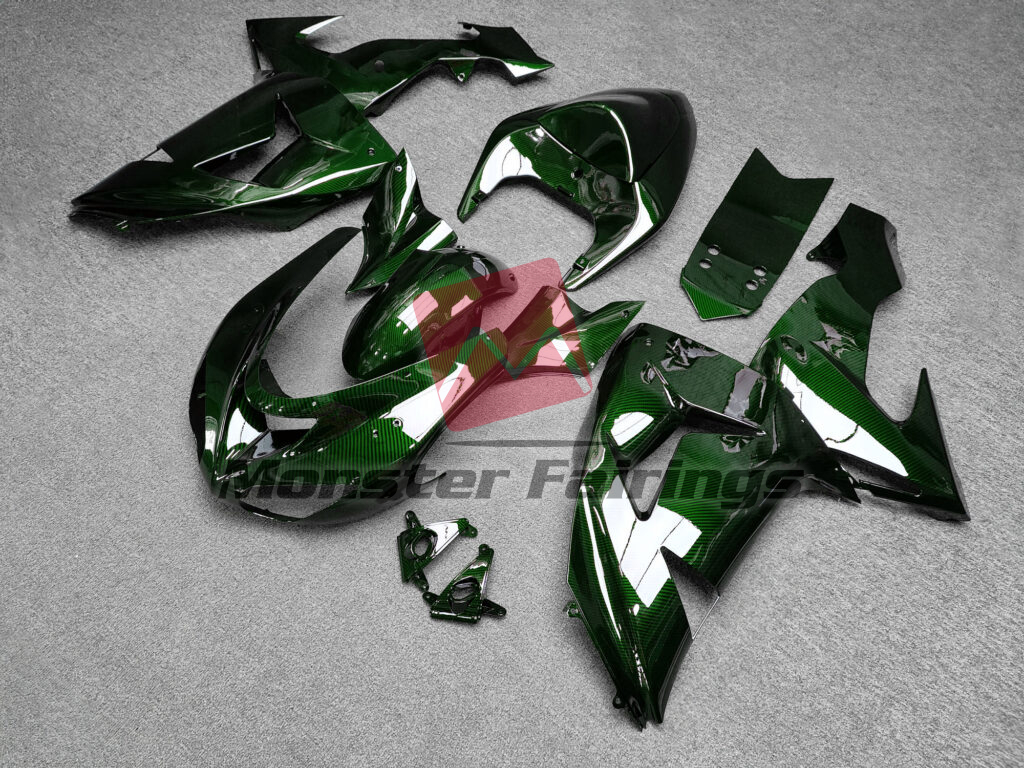 Gloss Green Carbon Fiber Style ABS fairings for Kawasaki ZX10R 2006 - 2007 - premium OEM fit kit by Monster Fairings