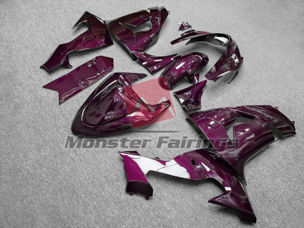 2006 - 2007 Kawasaki ZX10R Gloss Pink Carbon Fiber Style fairing set - ABS injection, custom painted by Monster Fairings