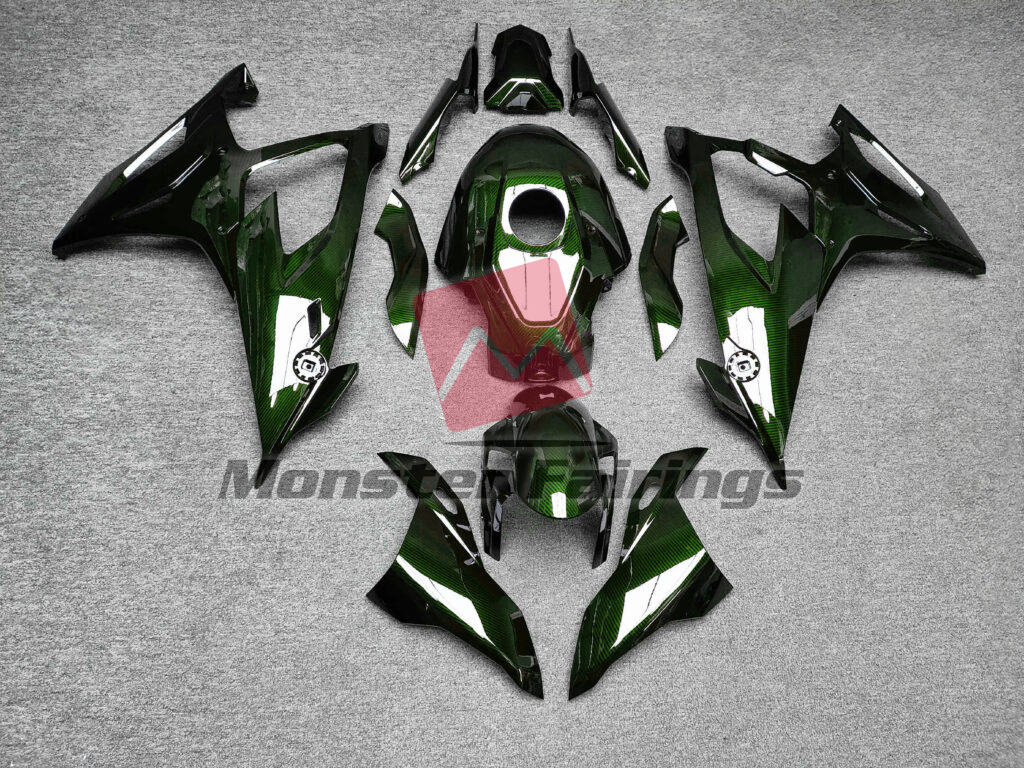 BMW S1000RR 2019 - 2022 Gloss Green Carbon Fiber Style ABS fairings - custom motorcycle bodywork kit by Monster Fairings
