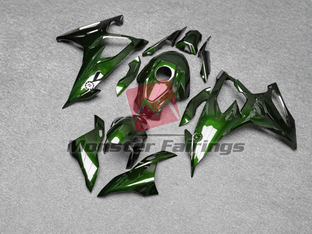 2019 - 2022 BMW S1000RR Gloss Green Carbon Fiber Style fairing set - ABS injection, custom painted by Monster Fairings
