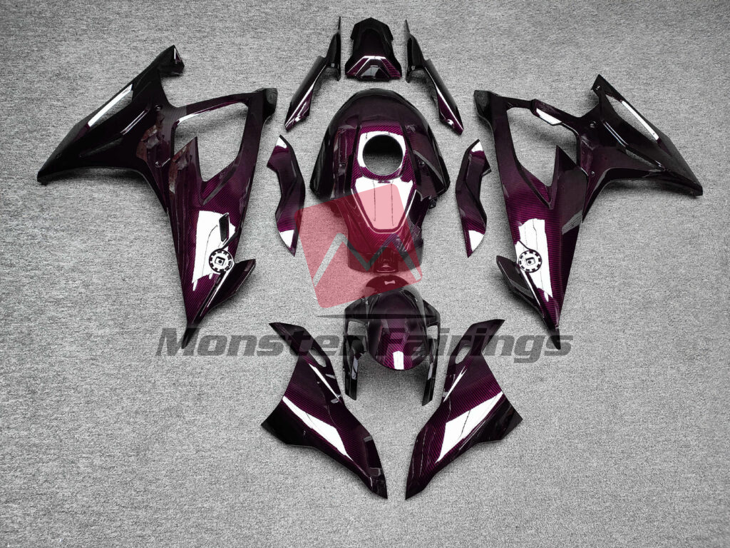 BMW S1000RR 2019 - 2022 Gloss Pink Carbon Fiber Style ABS fairings - custom motorcycle bodywork kit by Monster Fairings
