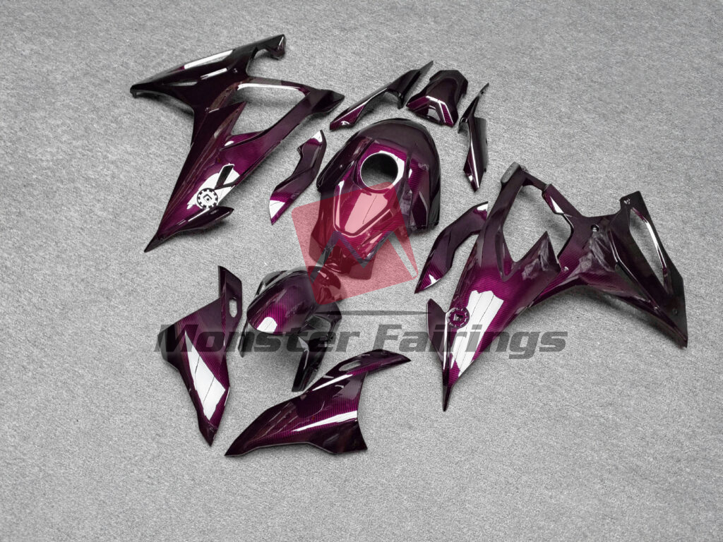 2019 - 2022 BMW S1000RR Gloss Pink Carbon Fiber Style fairing set - ABS injection, custom painted by Monster Fairings