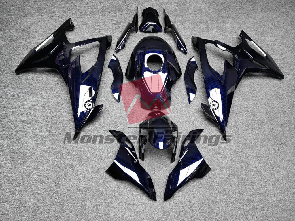 BMW S1000RR 2019 - 2022 Gloss Blue Carbon Fiber Style ABS fairings - custom motorcycle bodywork kit by Monster Fairings