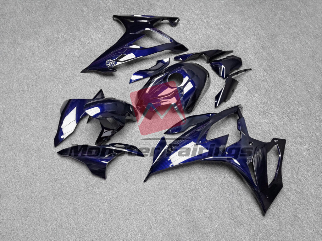 BMW S1000RR custom ABS fairings 2019 - 2022 in Gloss Blue Carbon Fiber Style - durable replacement kit, Monster Fairings