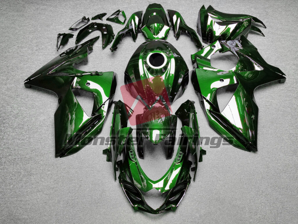 Suzuki GSXR 1000 2009 - 2016 Gloss Green Carbon Fiber Style ABS fairings - custom motorcycle bodywork kit by Monster Fairings