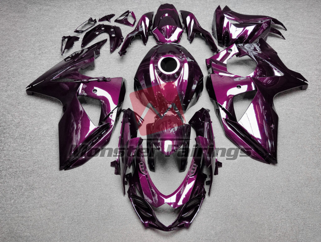 Suzuki GSXR 1000 2009 - 2016 Gloss Pink Carbon Fiber Style ABS fairings - custom motorcycle bodywork kit by Monster Fairings