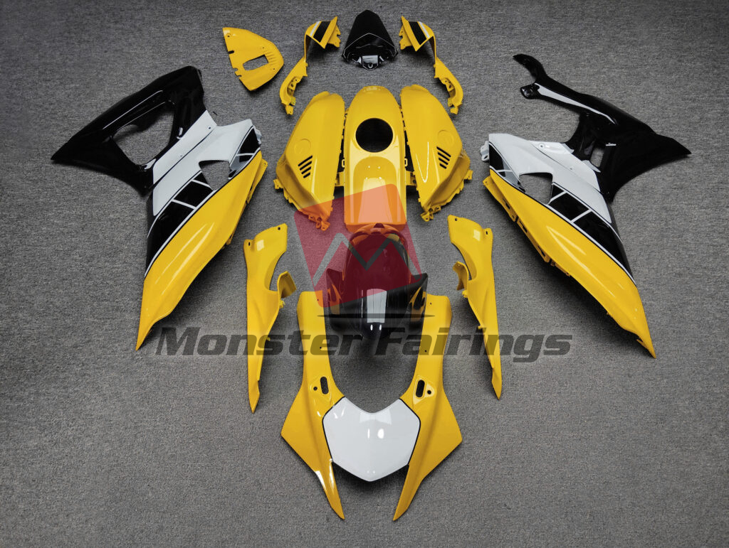 Yamaha R7 2021 - 2025 Gloss Yellow & Black White ABS fairings - custom motorcycle bodywork kit by Monster Fairings