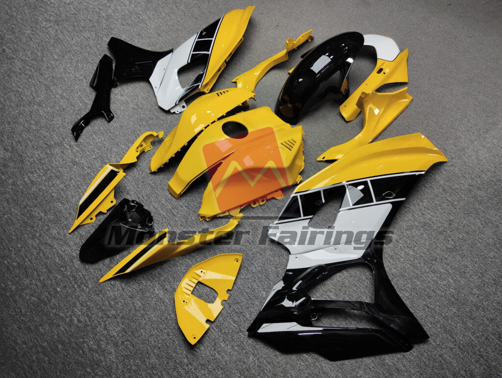 2021 - 2025 Yamaha R7 Gloss Yellow & Black White fairing set - ABS injection, custom painted by Monster Fairings