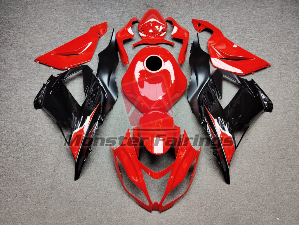 Kawasaki ZX6R 2013 - 2018 Gloss Red & Black Silver Matte Black ABS fairings - custom motorcycle bodywork kit by Monster Fairings