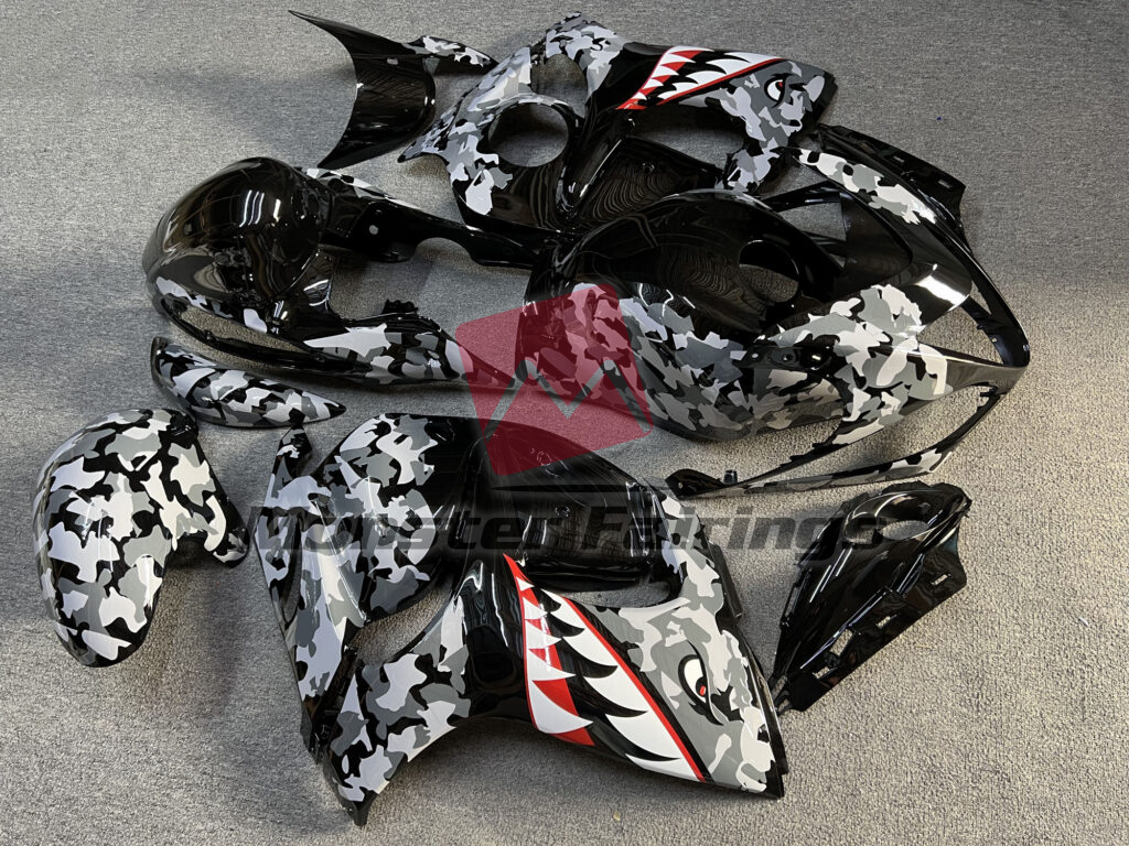 2008 - 2020 Suzuki GSXR 1300 Gloss Black & Gray Shark fairing set - ABS injection, custom painted by Monster Fairings
