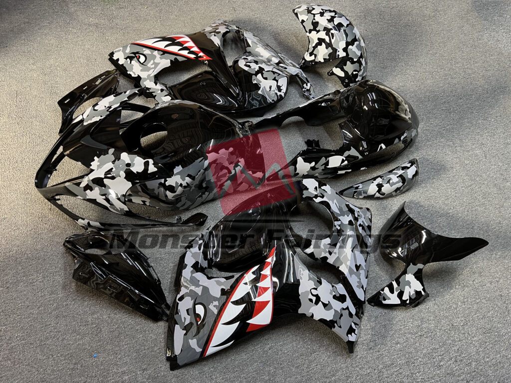 Gloss Black & Gray Shark ABS fairings for Suzuki GSXR 1300 2008 - 2020 - premium OEM fit kit by Monster Fairings
