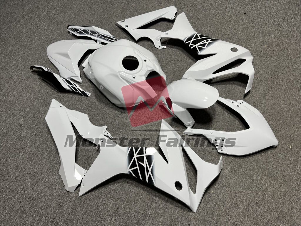 2021 - 2023 Honda CBR650R Gloss White & Black Pattern fairing set - ABS injection, custom painted by Monster Fairings