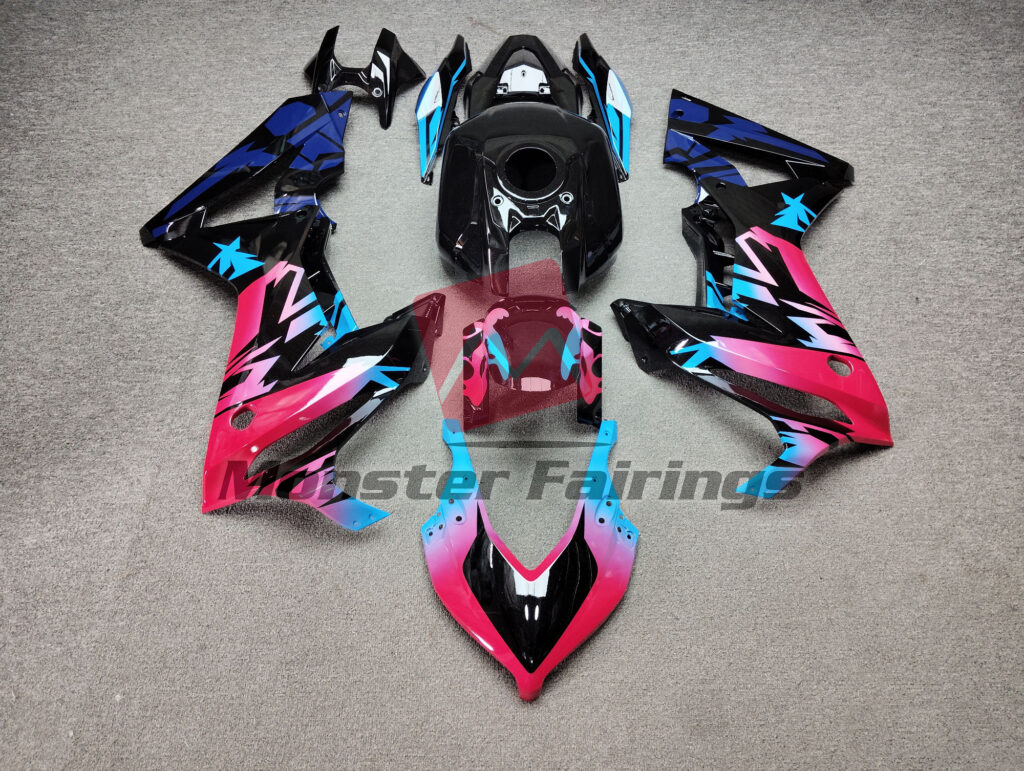 Honda CBR650R 2021 - 2023 Gloss Black Pink & Blue Pattern ABS fairings - custom motorcycle bodywork kit by Monster Fairings
