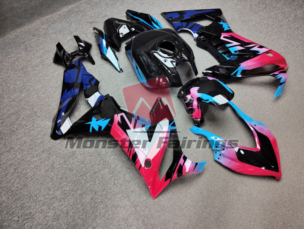 Honda CBR650R custom ABS fairings 2021 - 2023 in Gloss Black Pink & Blue Pattern - durable replacement kit, Monster Fairings