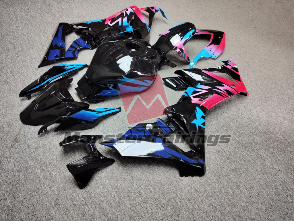 2021 - 2023 Honda CBR650R Gloss Black Pink & Blue Pattern fairing set - ABS injection, custom painted by Monster Fairings